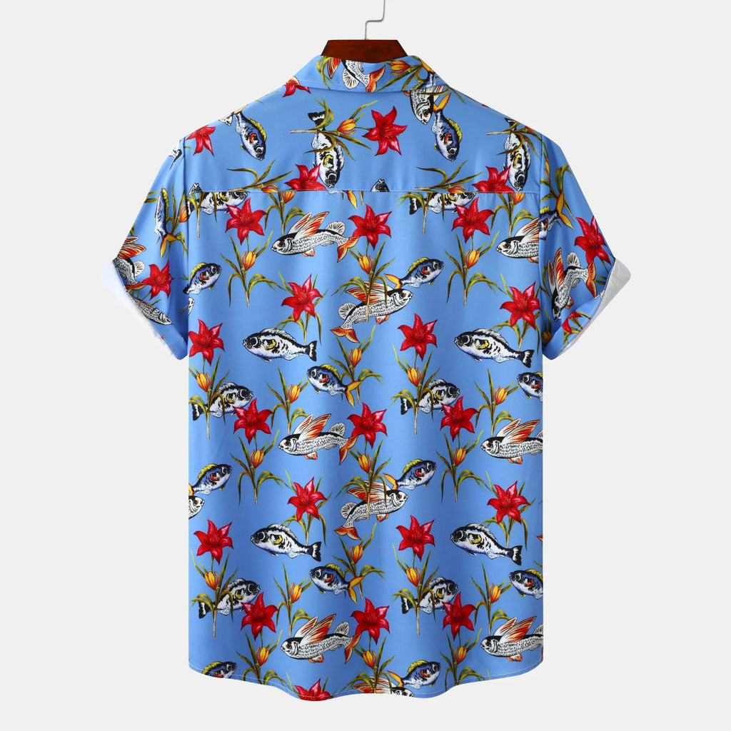 Men's Plus Size Floral Print Short Sleeve Button-Up Shirt