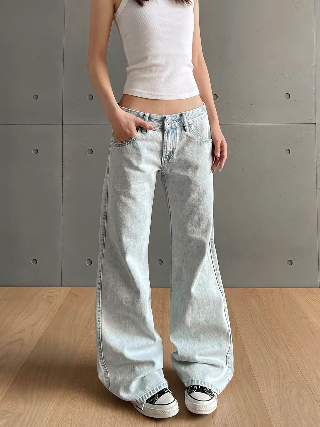 Womens Jeans Non-slim Fit Straight-leg Flared Wide-leg