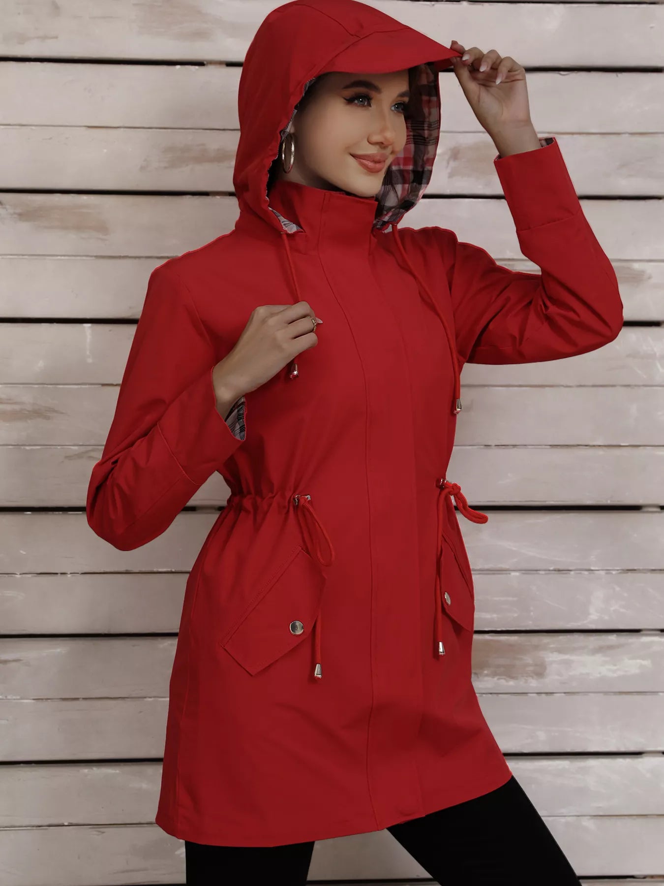 Drawstring Snap-Down Trench Coat