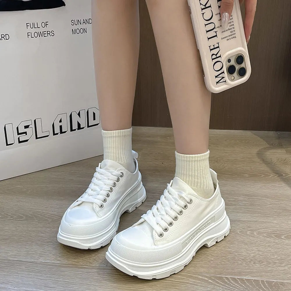 Lace Up Round Toe Platform Sneakers