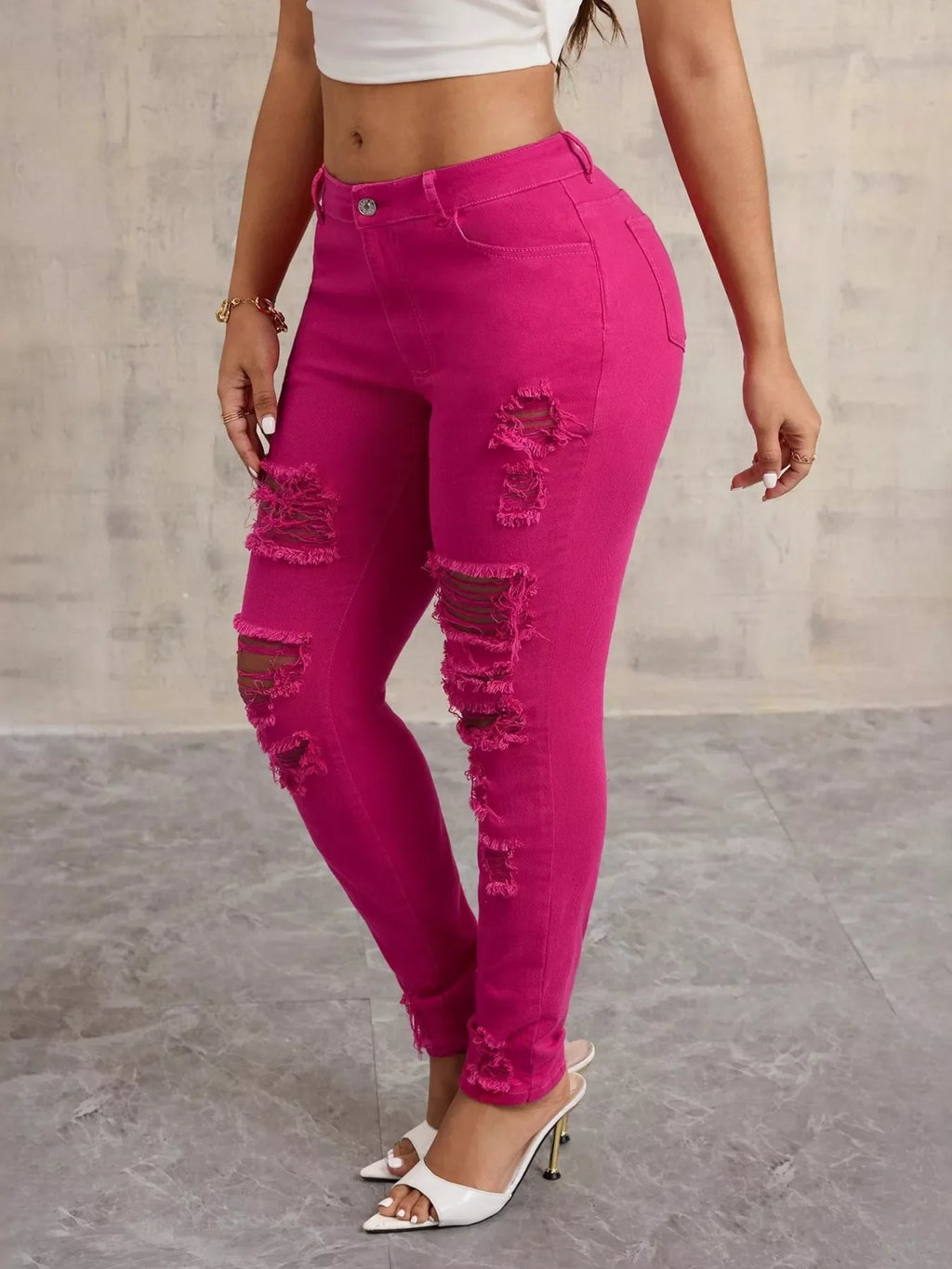 High-Waisted Distressed Skinny Jeans