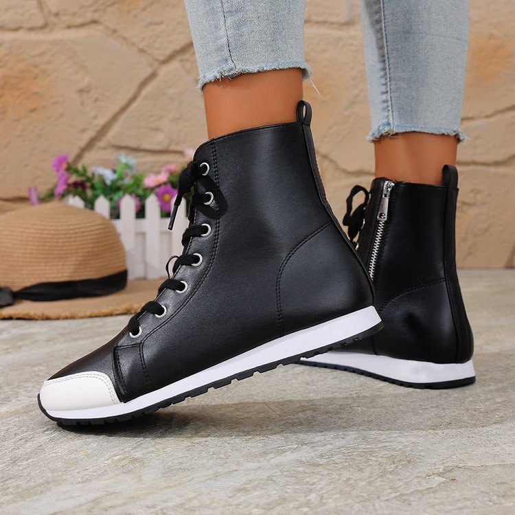 Womens Stylish Side-zip Flat Ankle Boots See size chart under “more details”