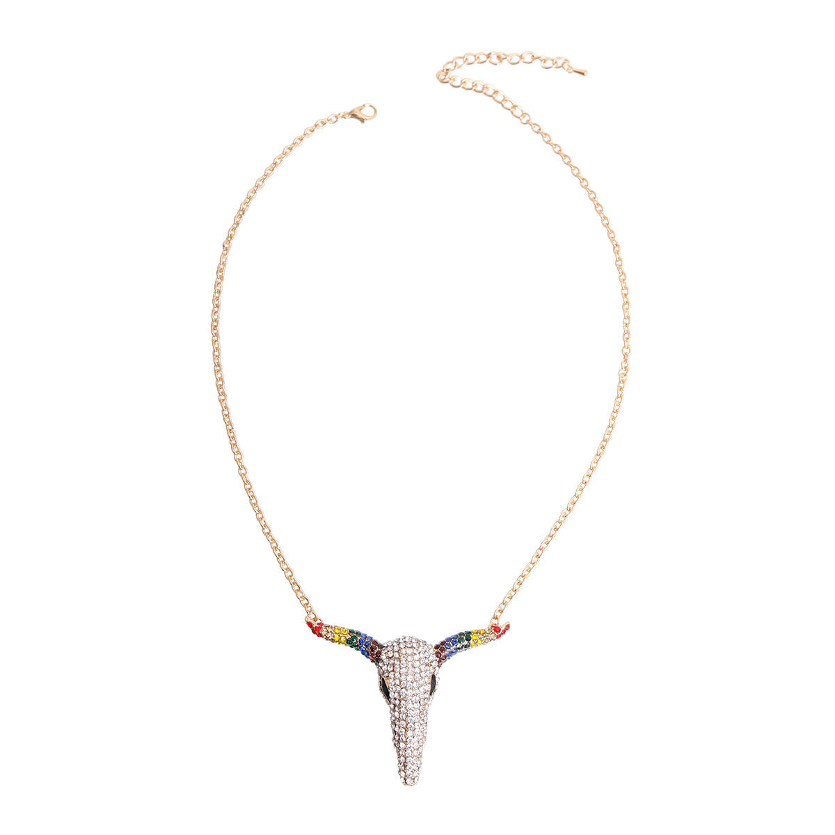 Statement Rainbow Rhinestone Steer Necklace Trendy Fashion Jewelry