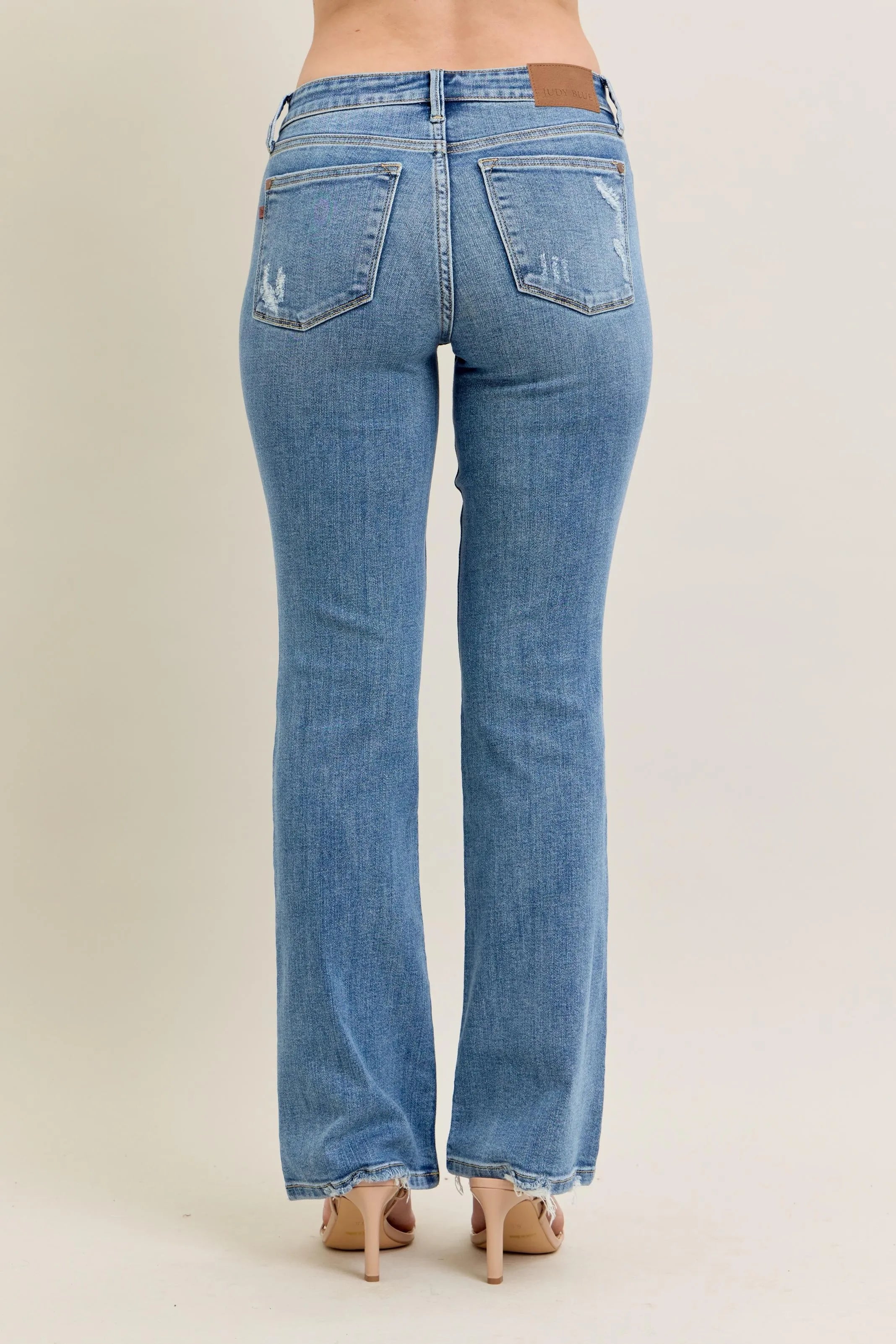 Judy Blue Full Size Mid Rise Wash Destroy Hem Bootcut Jeans Plus Size