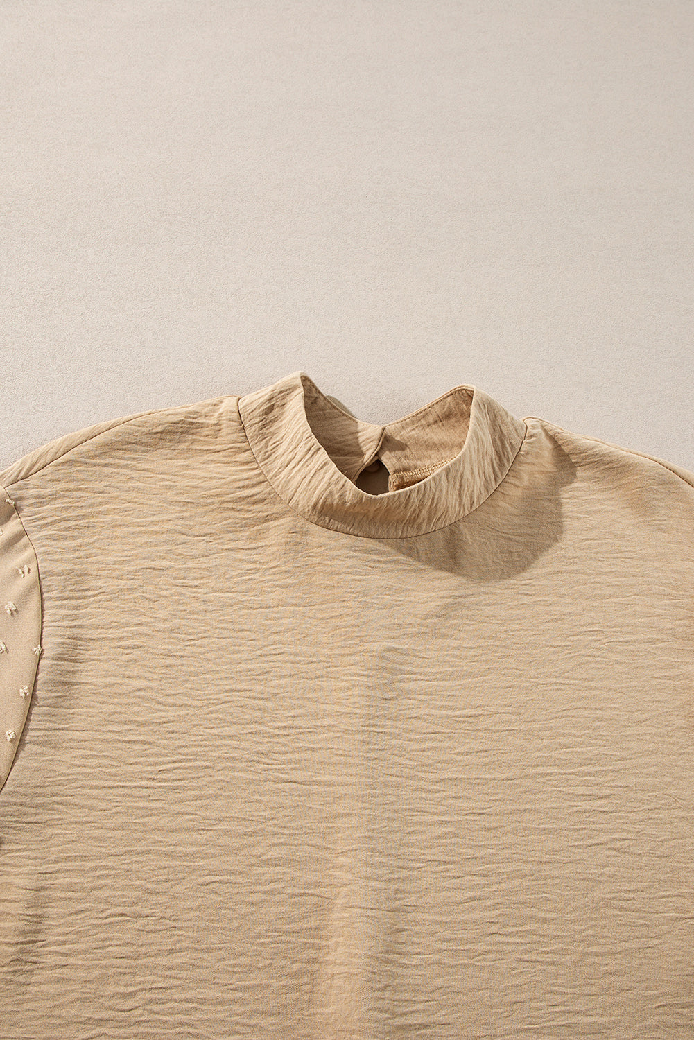 Parchment Swiss Dot Balloon Sleeve Patchwork Crinkle Blouse