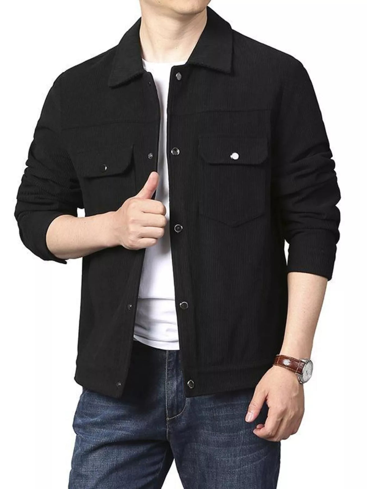 Men's Plus Size Casual Corduroy Snap-Down Jacket