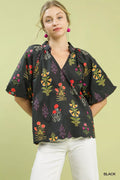 Floral Print Puff Sleeve Scallop Hem Blouse