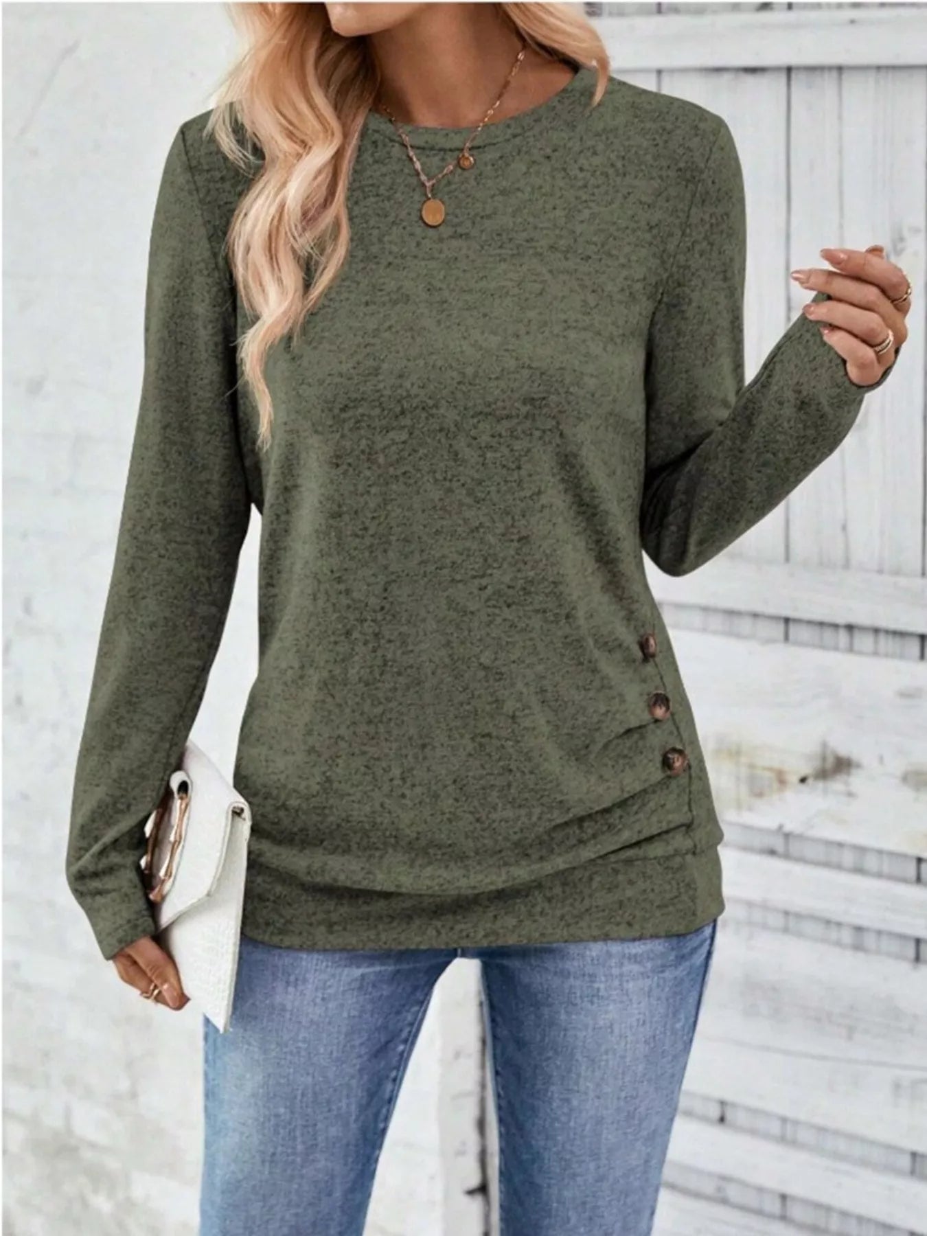 Casual Decor Button Long Sleeve T-Shirt