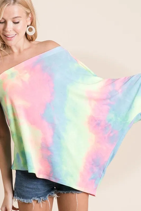 Tie Dye French Terry One Shoulder Top with Dolman