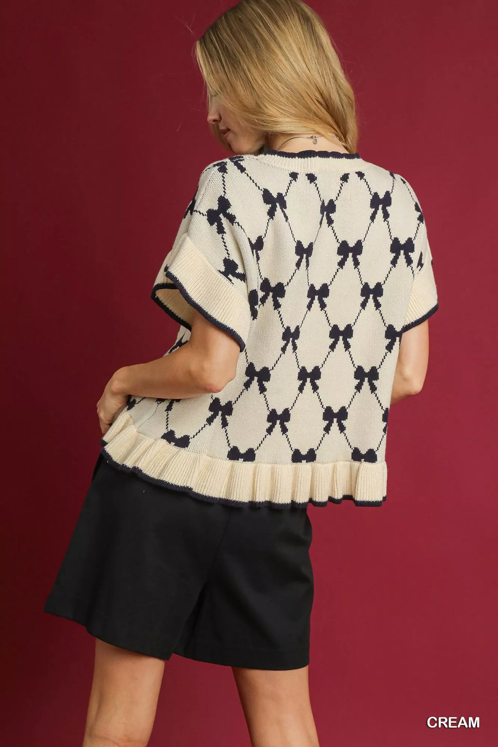 Bow Knit Ruffle Sleeve Sweater