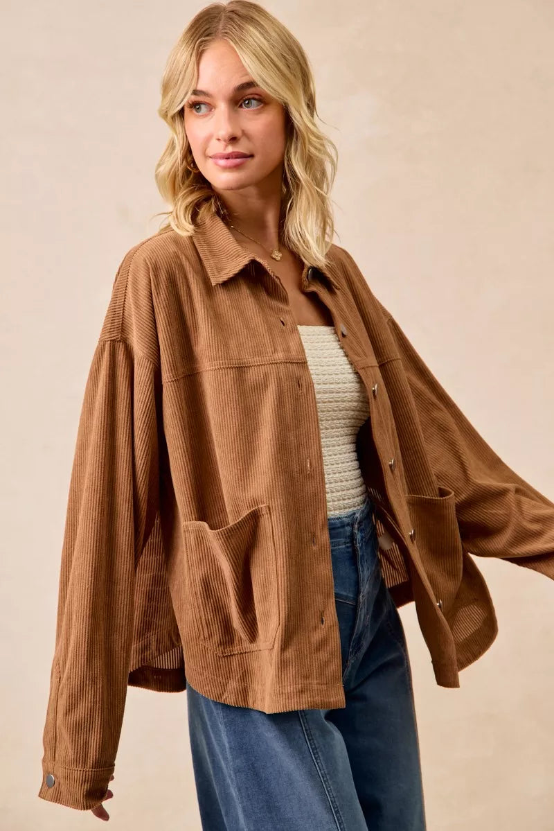 Corduroy Relaxed Fit Shacket with Back Pleat