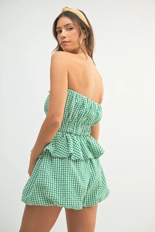 MABLE Gingham Tube Top and Shorts Set