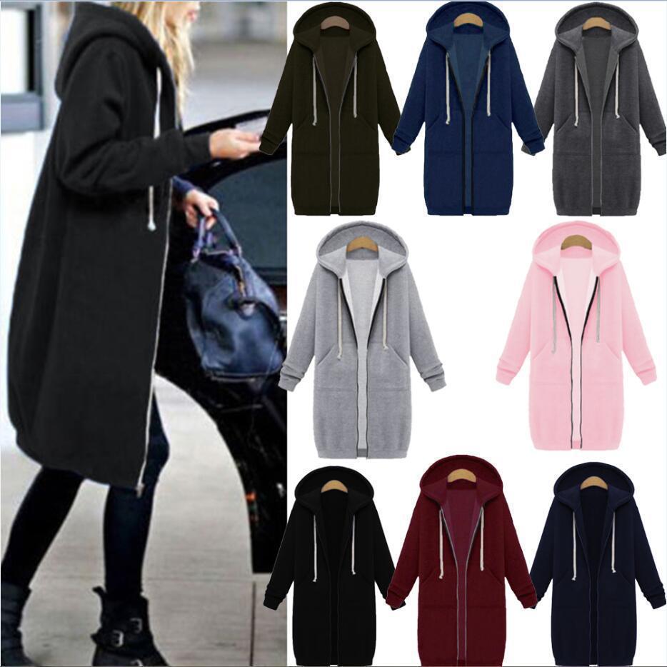 Women's Hooded Fleece Zip-Up Long Jacket – Thick Warm Coat