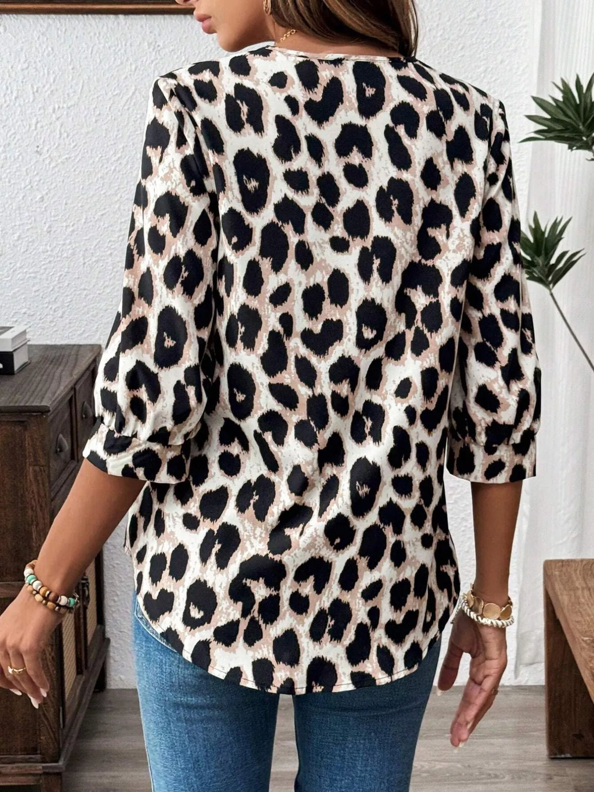 Leopard Print 3/4 Sleeve Blouse