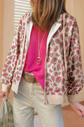 Rose Leopard Print Zip-up Hooded Sweatshirt