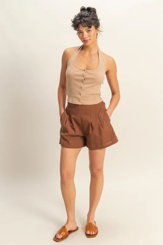 Halter Neck Buttoned Washed Top