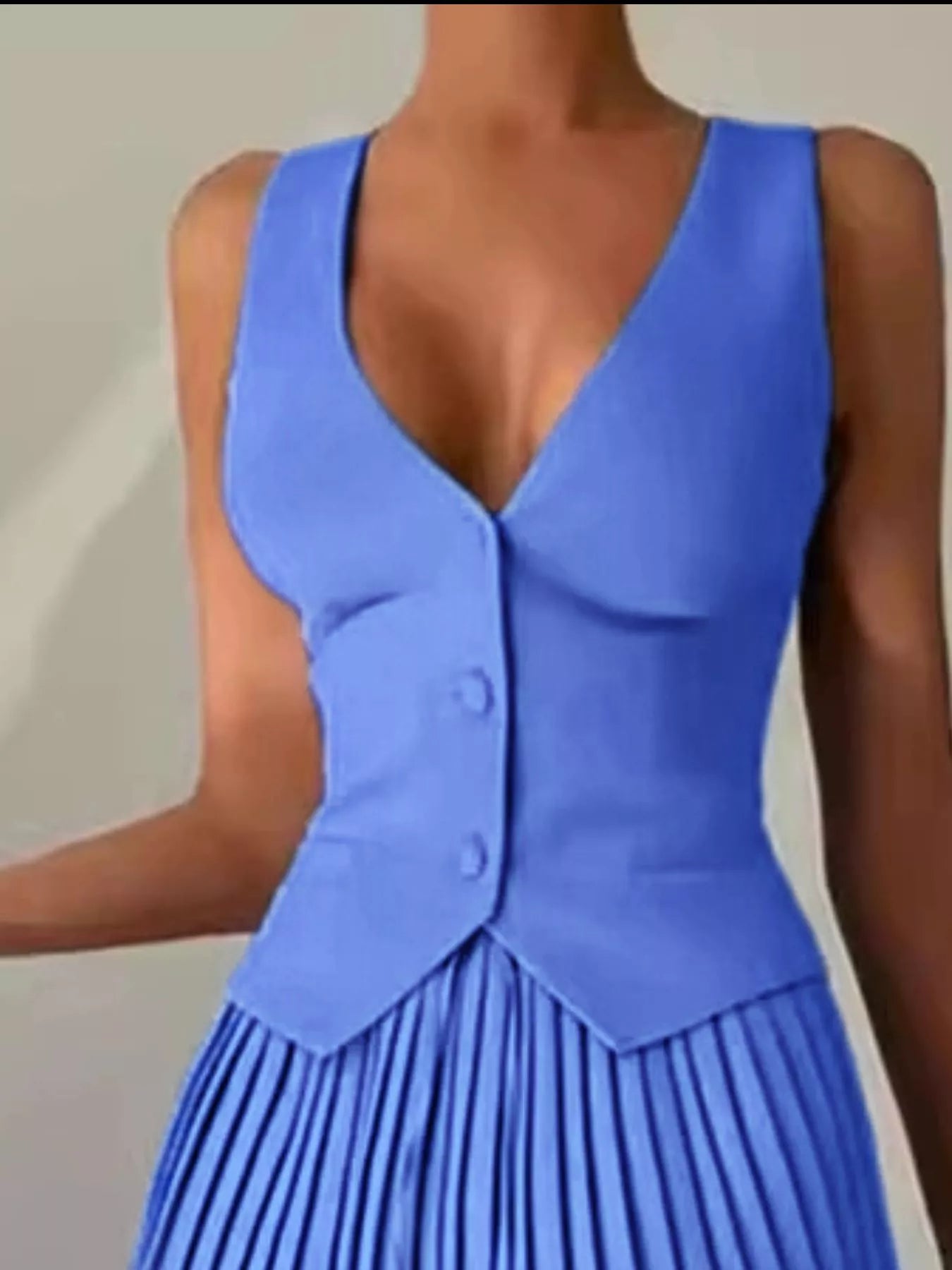 Button Up Vest and Pleated Mini Skirt Set See size chart under “more details”