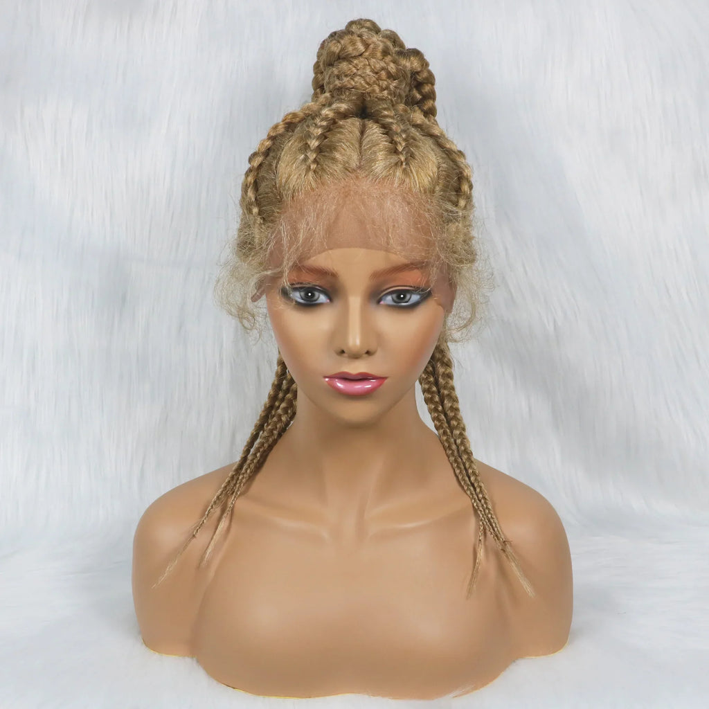 24" Box Braids 360 Lace Front Wig | Ponytail Style | Baby Hair | Synthetic African Braiding Hair
