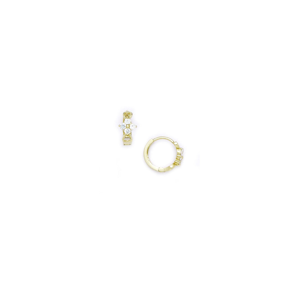 14k Yellow Gold CZ Flower Huggy Earrings