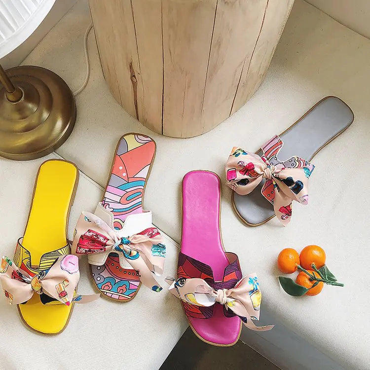 Women's Fashion Summer Flat Slippers with Bow Detail