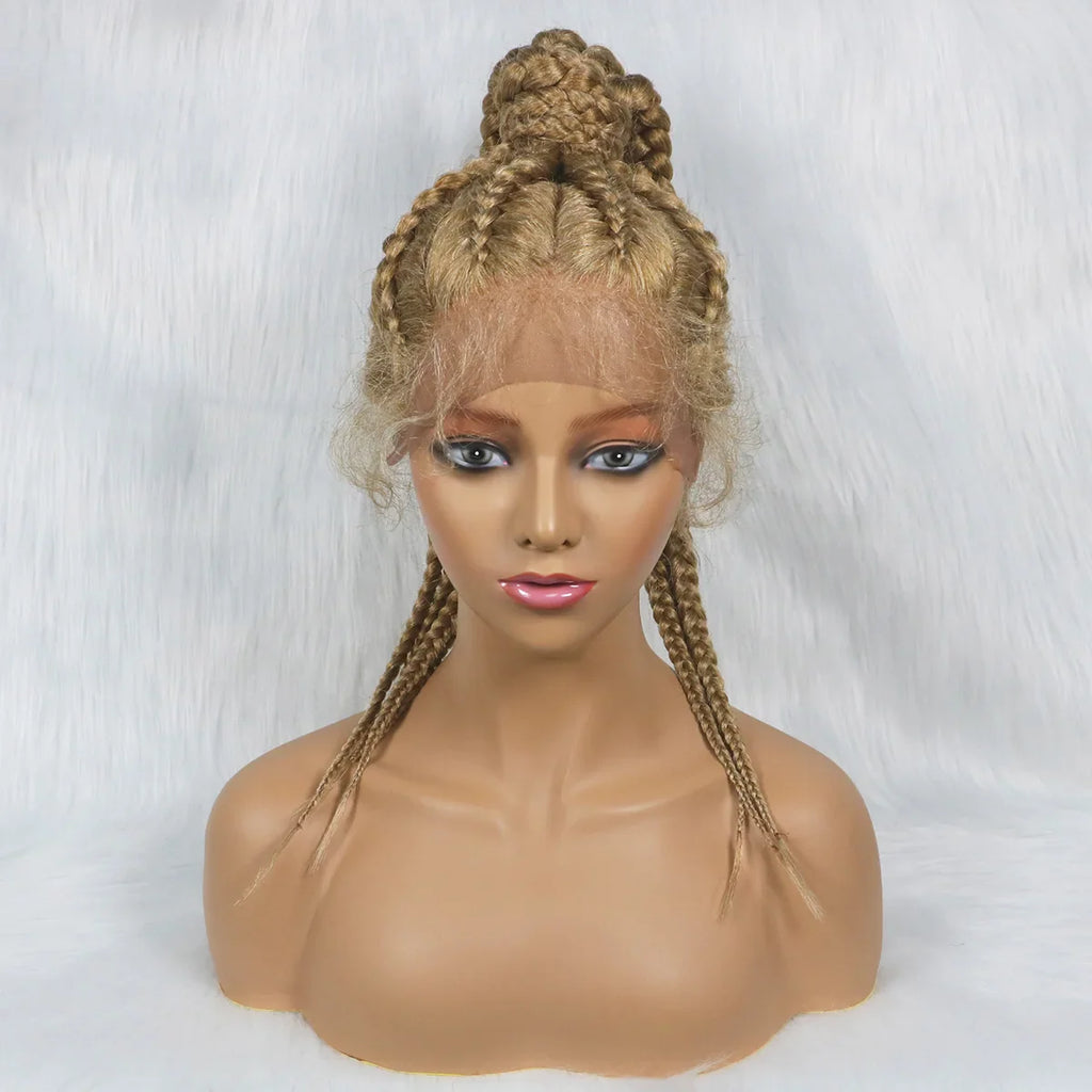24" Box Braids 360 Lace Front Wig | Ponytail Style | Baby Hair | Synthetic African Braiding Hair