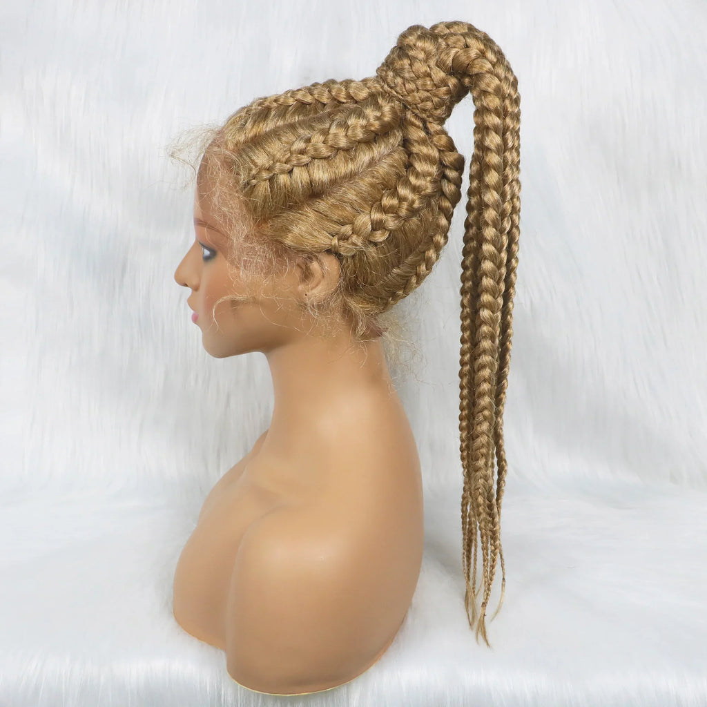 24" Box Braids 360 Lace Front Wig | Ponytail Style | Baby Hair | Synthetic African Braiding Hair