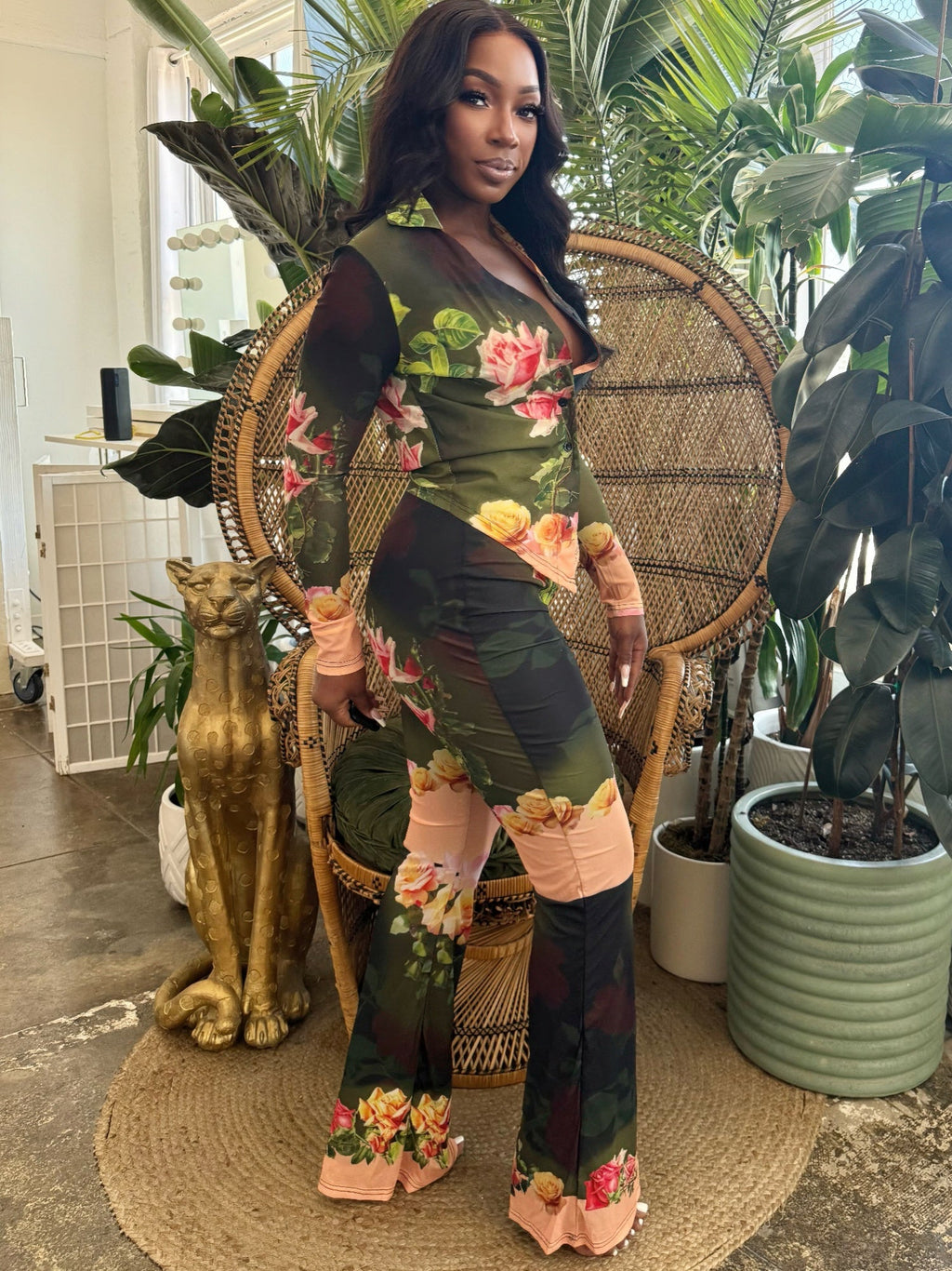 Blush Bloom Mesh Pants Set