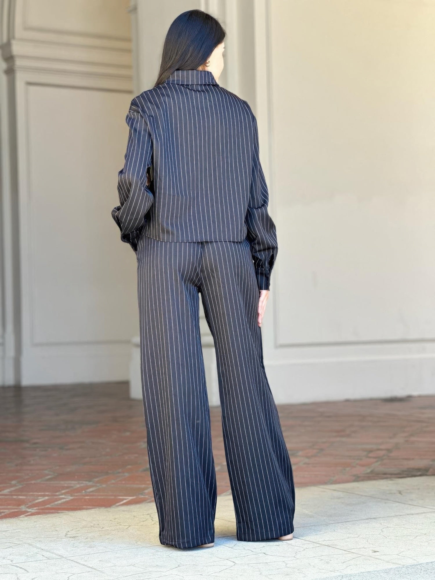 Striped Set With Double Waistband Pants And Top