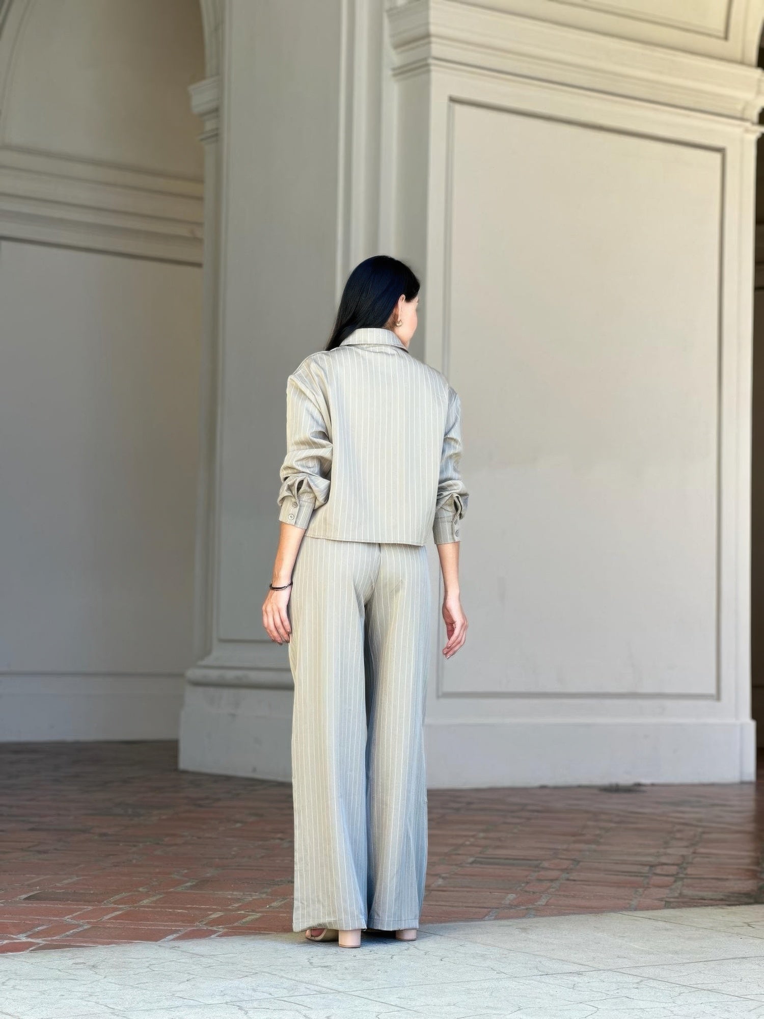 Striped Set With Double Waistband Pants And Top