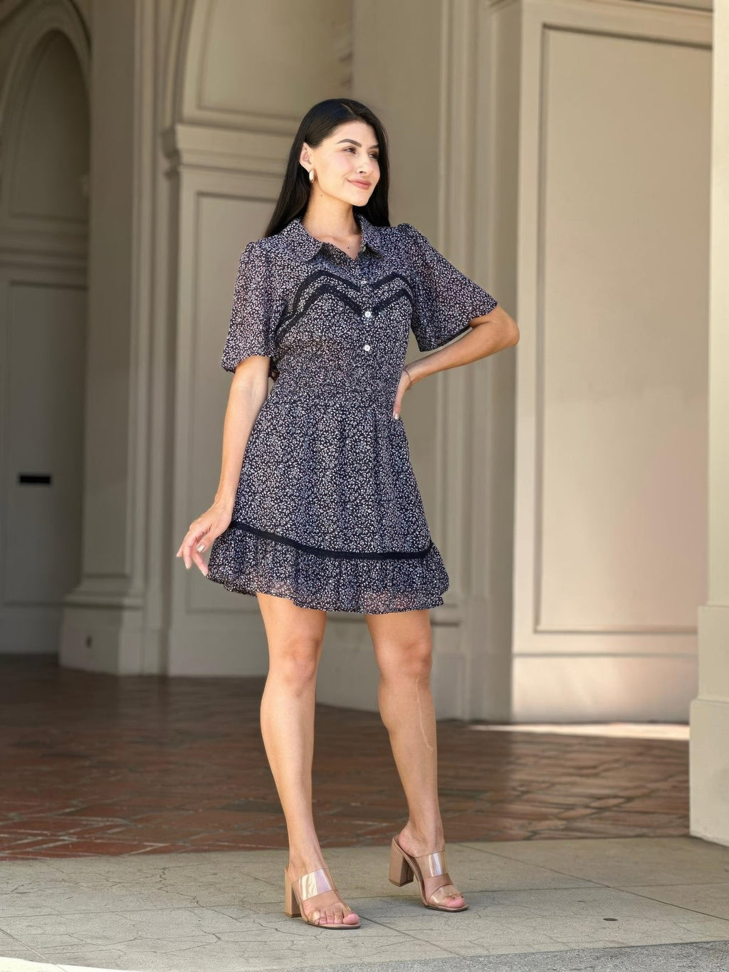 Floral Print Saffy Lace Smocking Waist Mini Dress