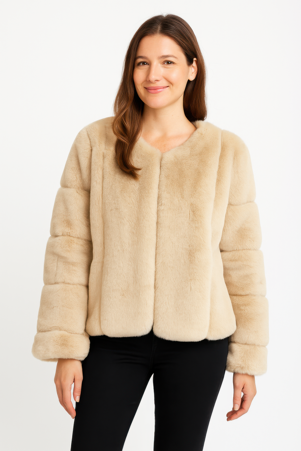 Faux Fur Trim Cape See size chart under “more details”