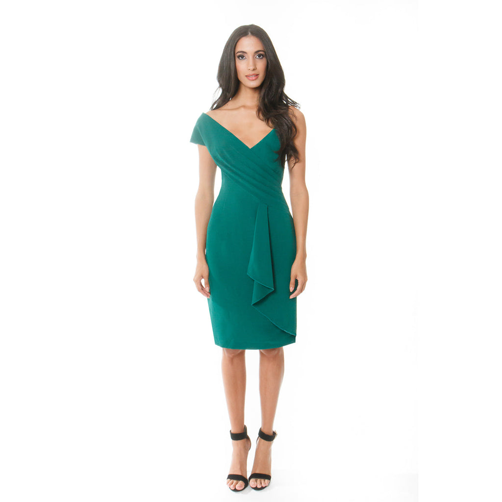 Asymmetric Shoulder Flounced Sheath