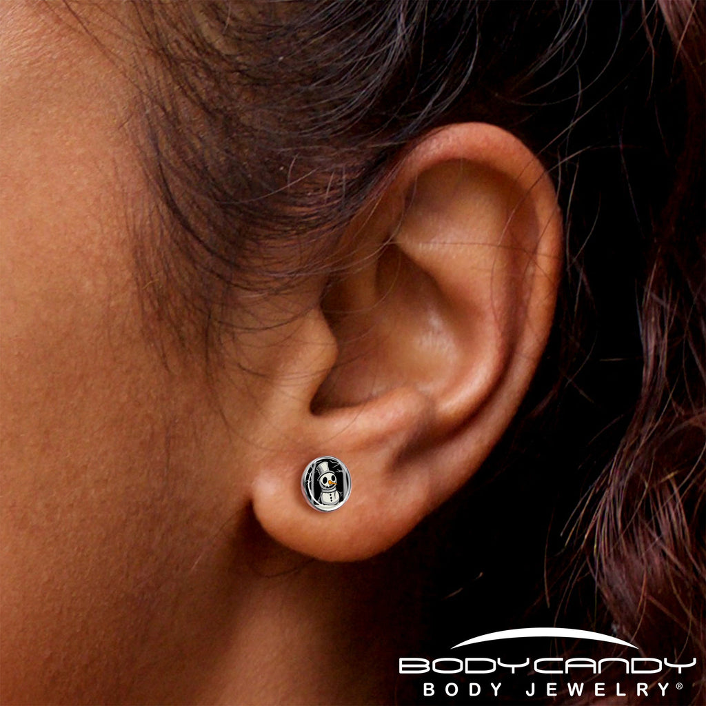 Christmas Holiday Spooky Snowman Stud Earrings by Onyx O