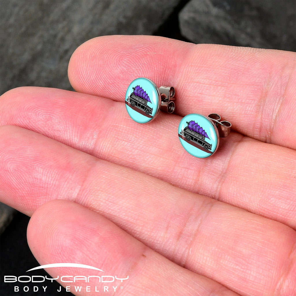 Holiday Christmas Hearse Stud Earrings by Onyx O