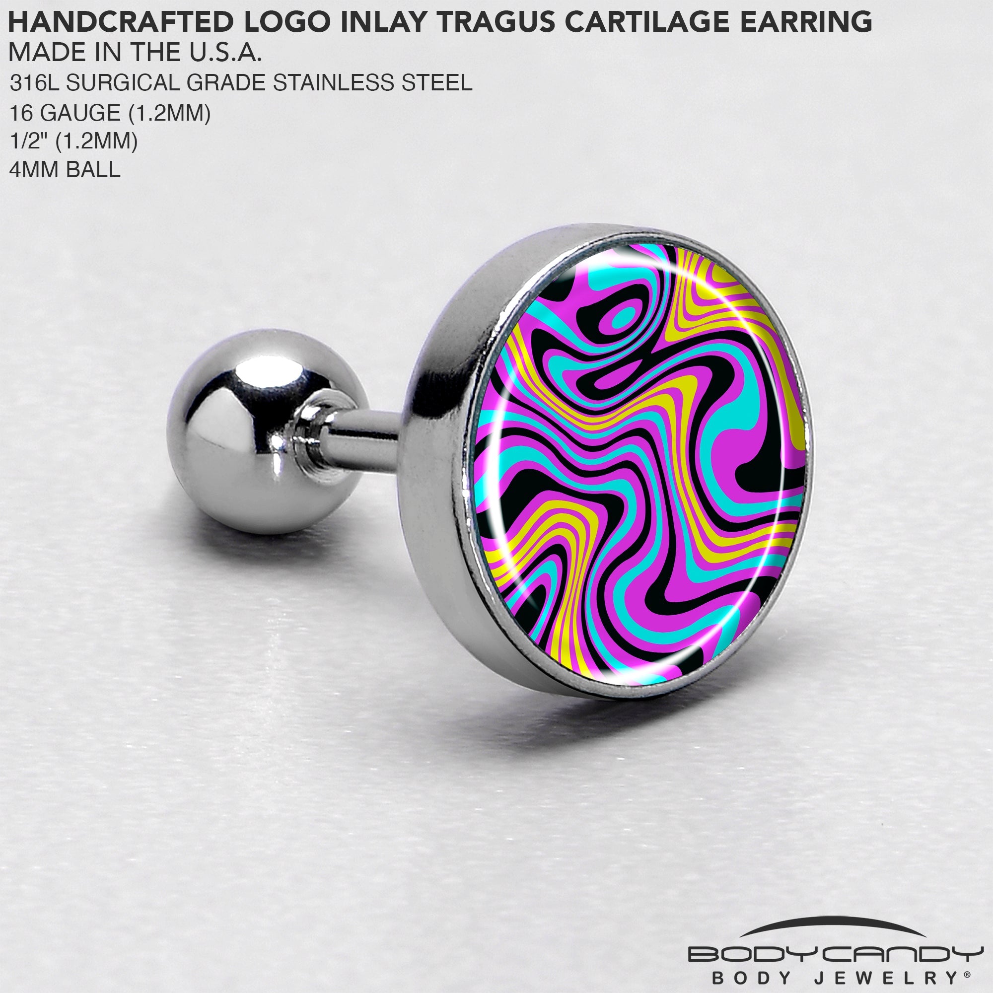 16G 1/4 Funky Swirls Cartilage Tragus Earring by Onyx O