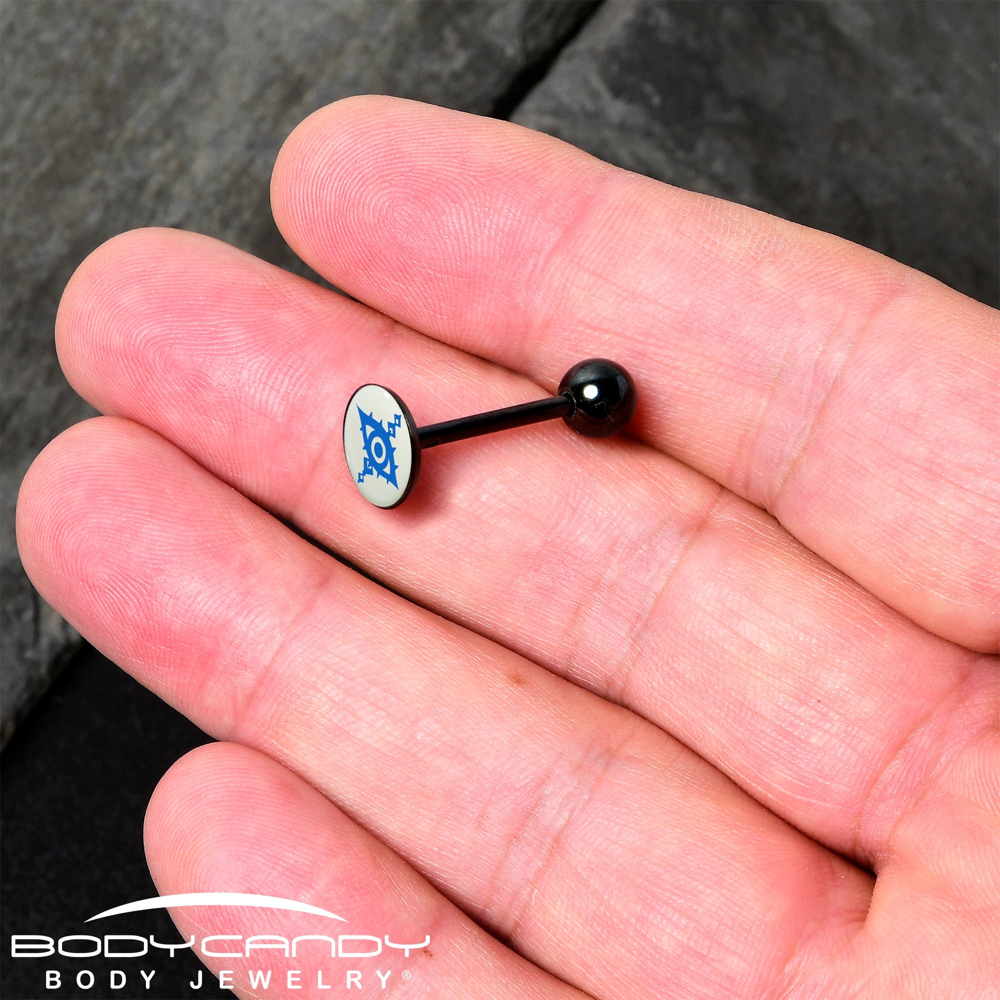 Glow in the Dark Black Anodized Evil Eye Barbell Tongue Ring by Onyx O