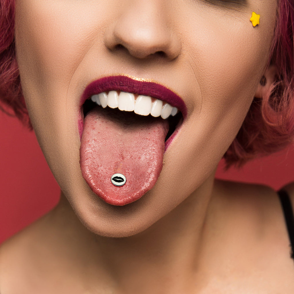 Black Glow in the Dark Lipstick Kiss Mark Barbell Tongue Ring by Onyx O