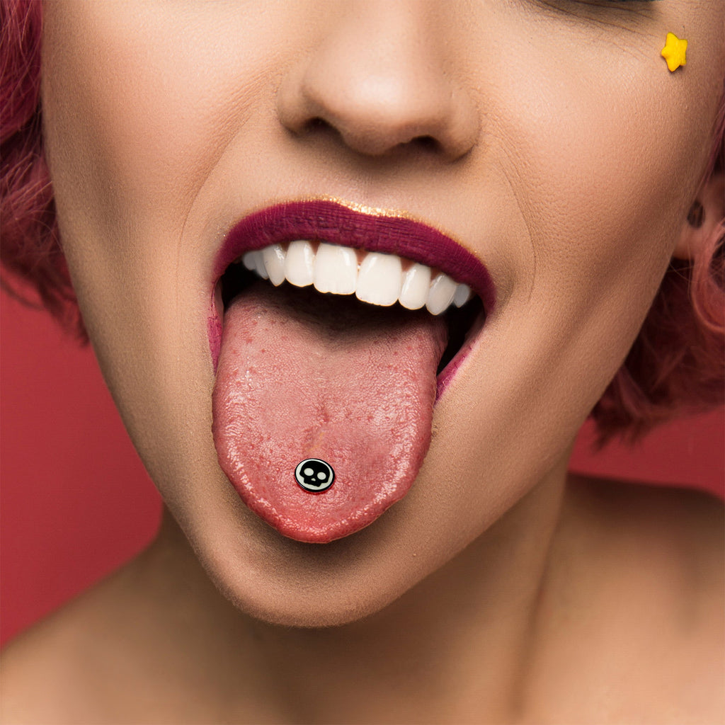 Glow in the Dark Black Anodized Simple Skull Barbell Tongue Ring by Onyx O