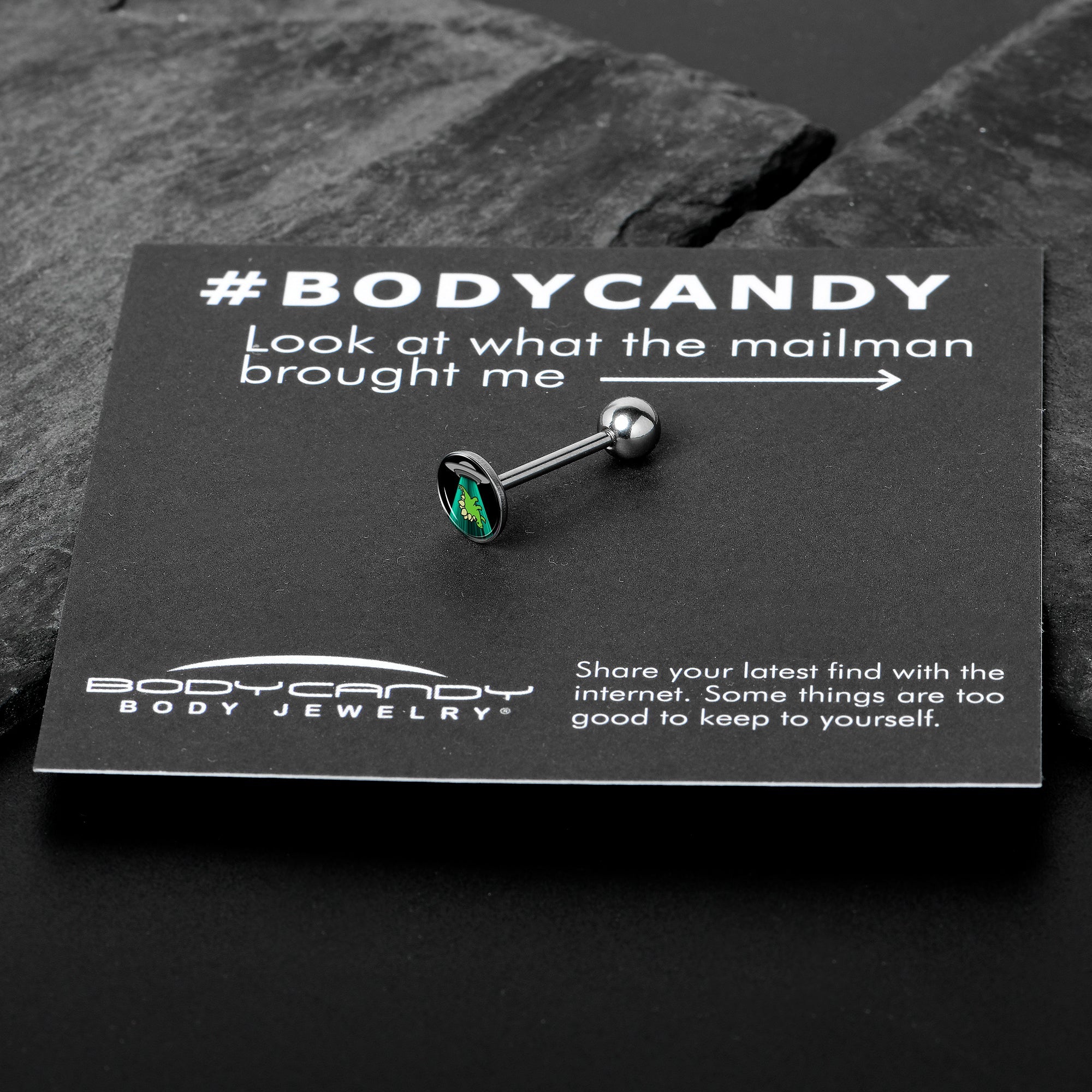 Alien UFO Dinosaur Abduction Barbell Tongue Ring by Onyx O