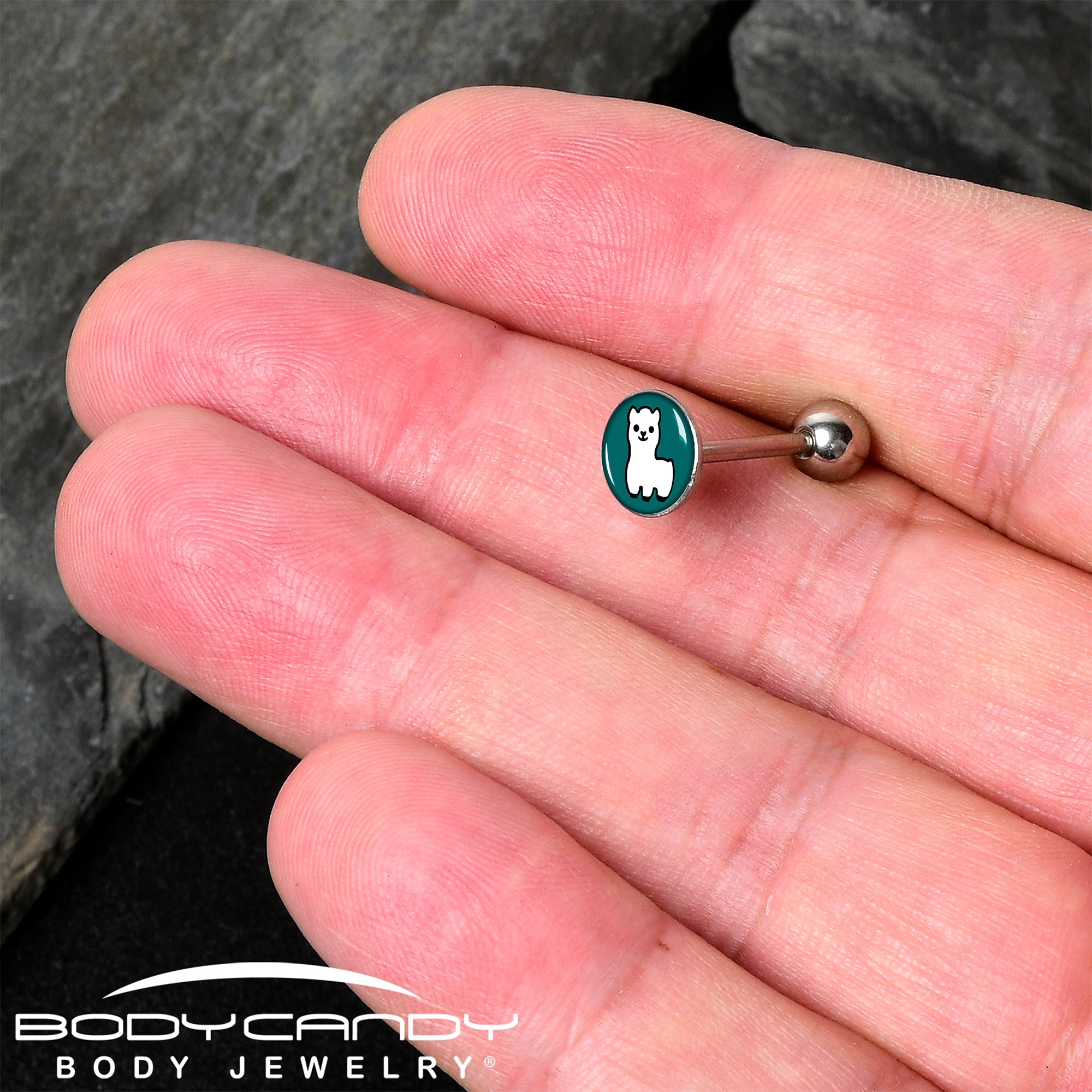 White Llama Barbell Tongue Ring by Onyx O
