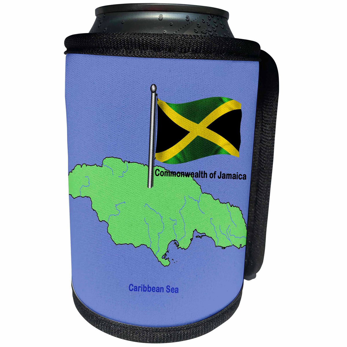 3dRose 777images Flags and Maps - North America - Flag and Map of The Commonwealth of Jamaica with waving Jamaican flag - Can Cooler Bottle Wrap (cc_49044)