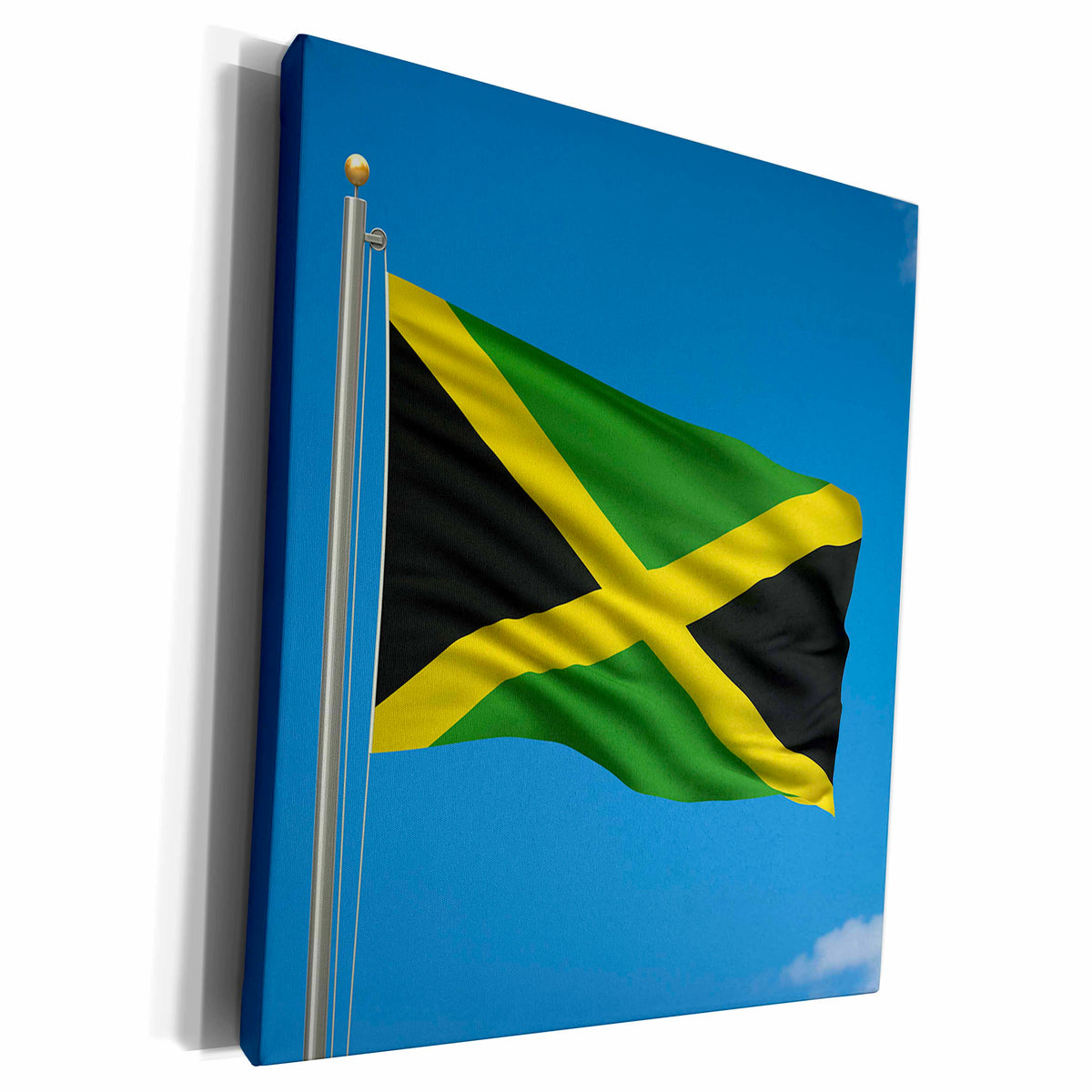 3dRose Flag of Jamaica on a flag pole with blue sky Jamaican - Museum Grade Canvas Wrap (cw_157061)