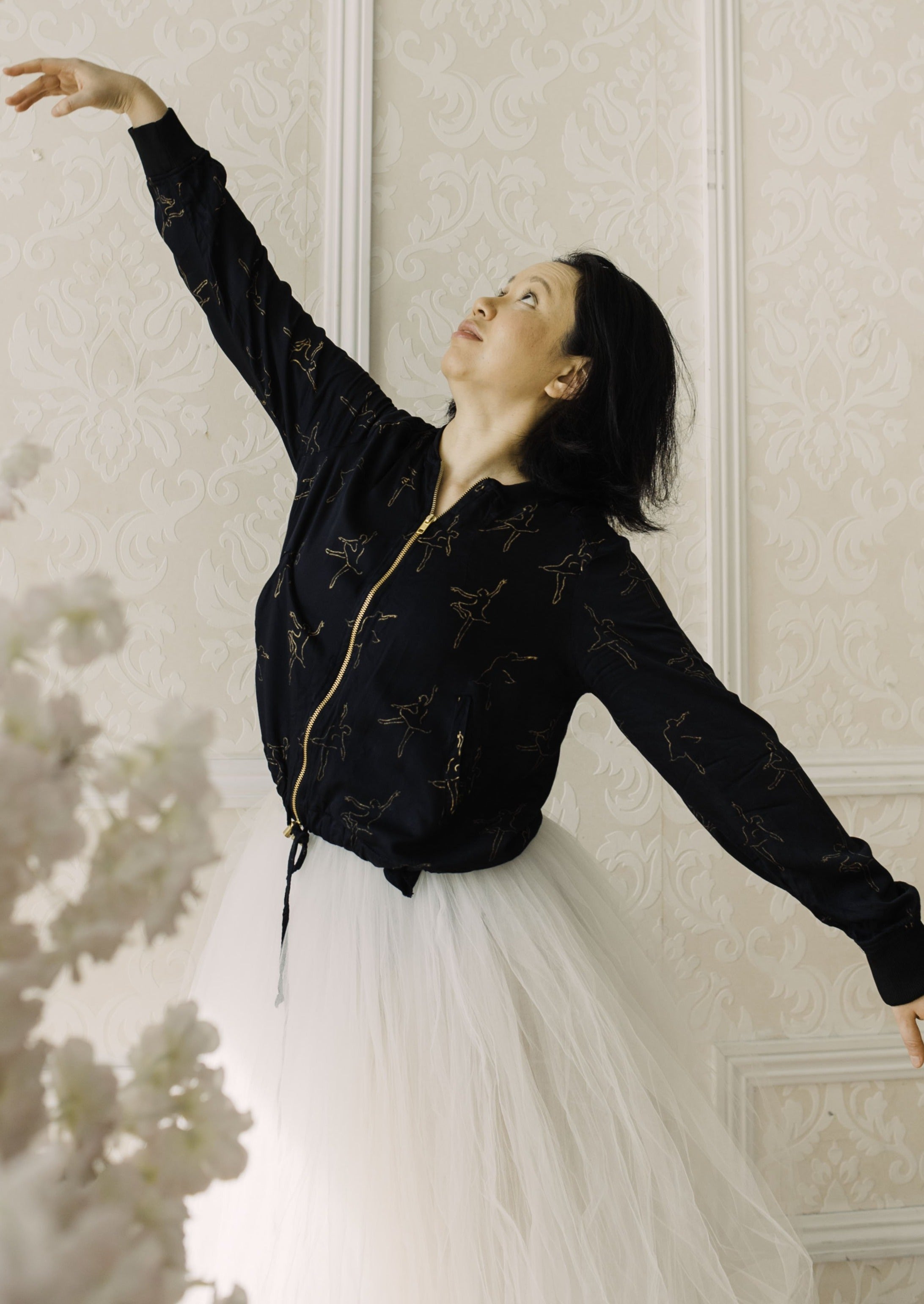 Dancing Ballerina Bomber in Black + Gold