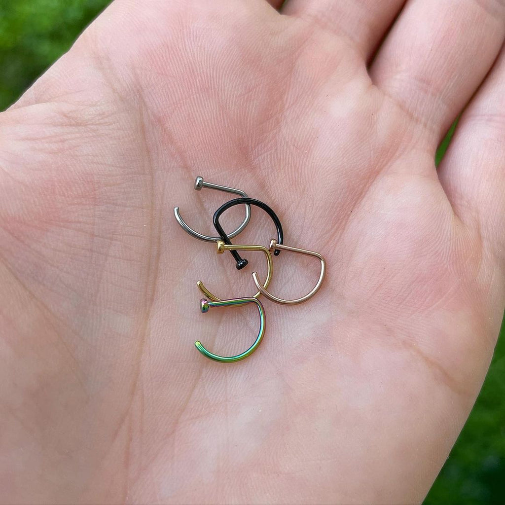 20G 3/8 Gold Tone Implant Grade Titanium D Shape Nose Hoop