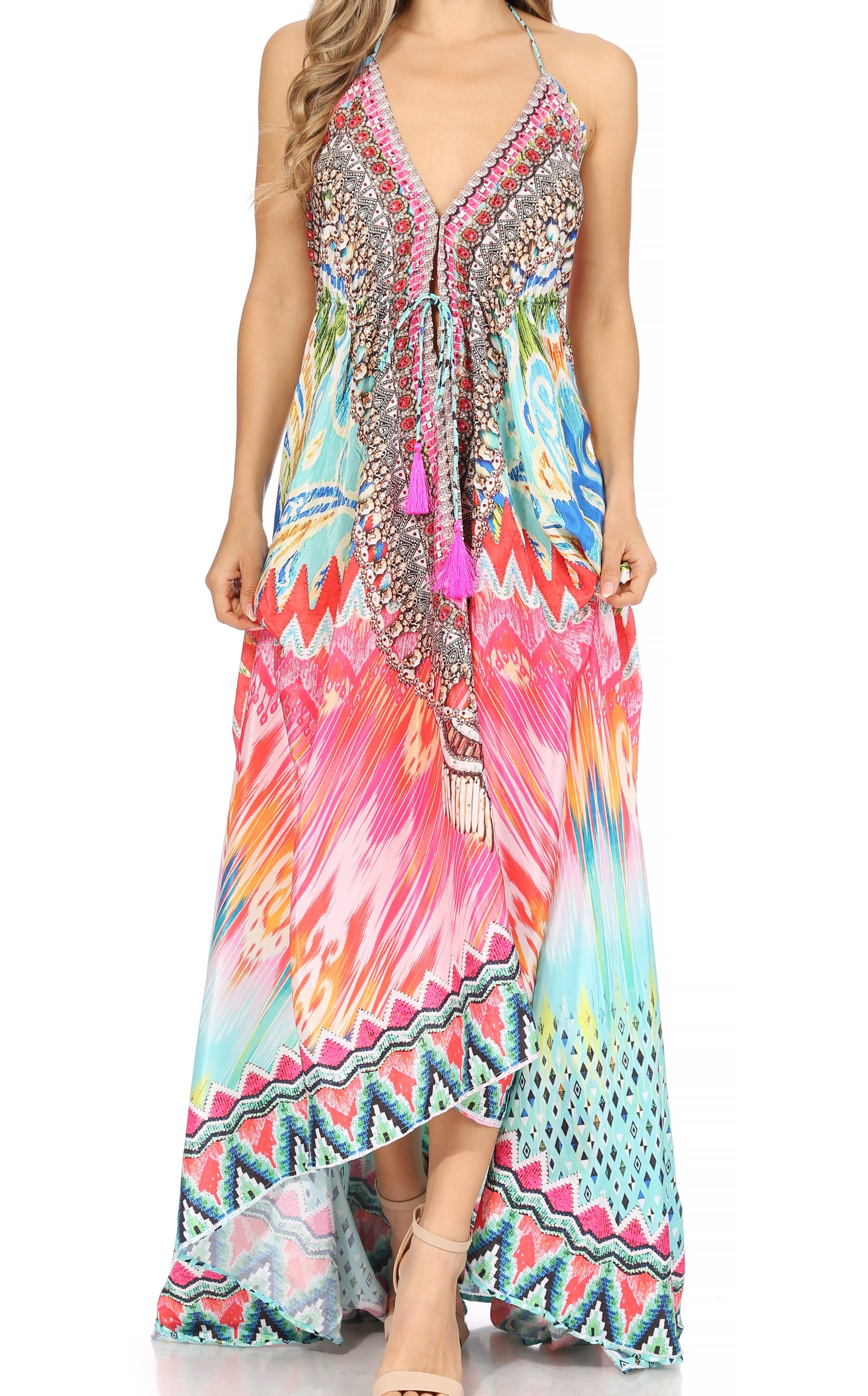Sakkas Lizi Womens Maxi High-low Halter Handkerchief Long Dress Beach Party