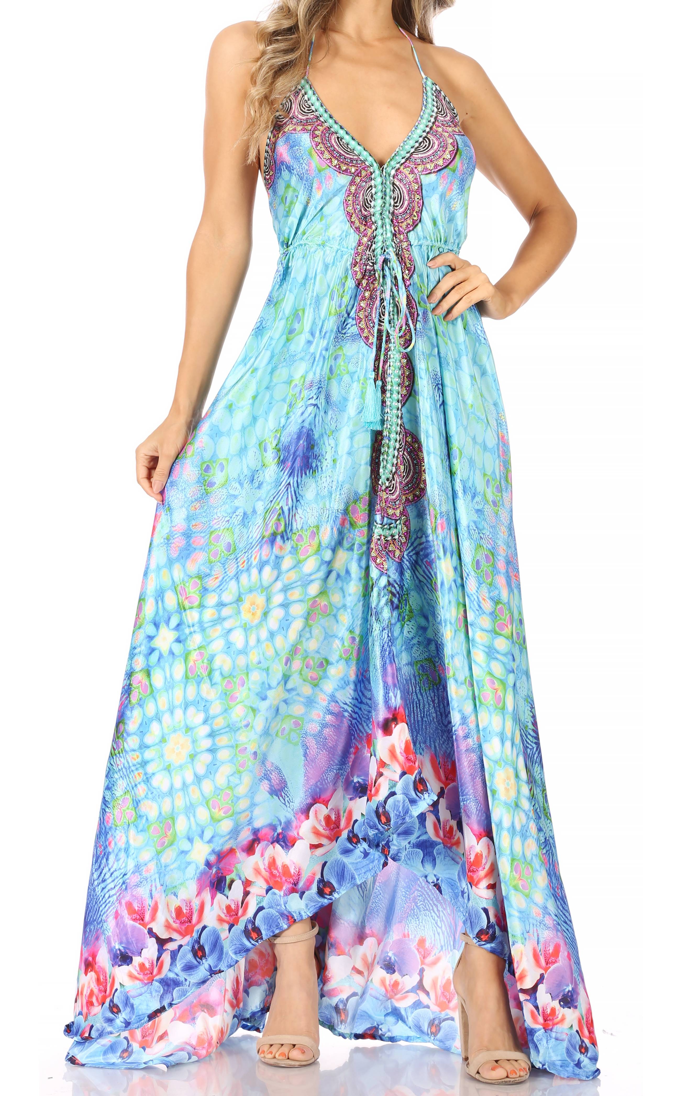 Sakkas Lizi Womens Maxi High-low Halter Handkerchief Long Dress Beach Party