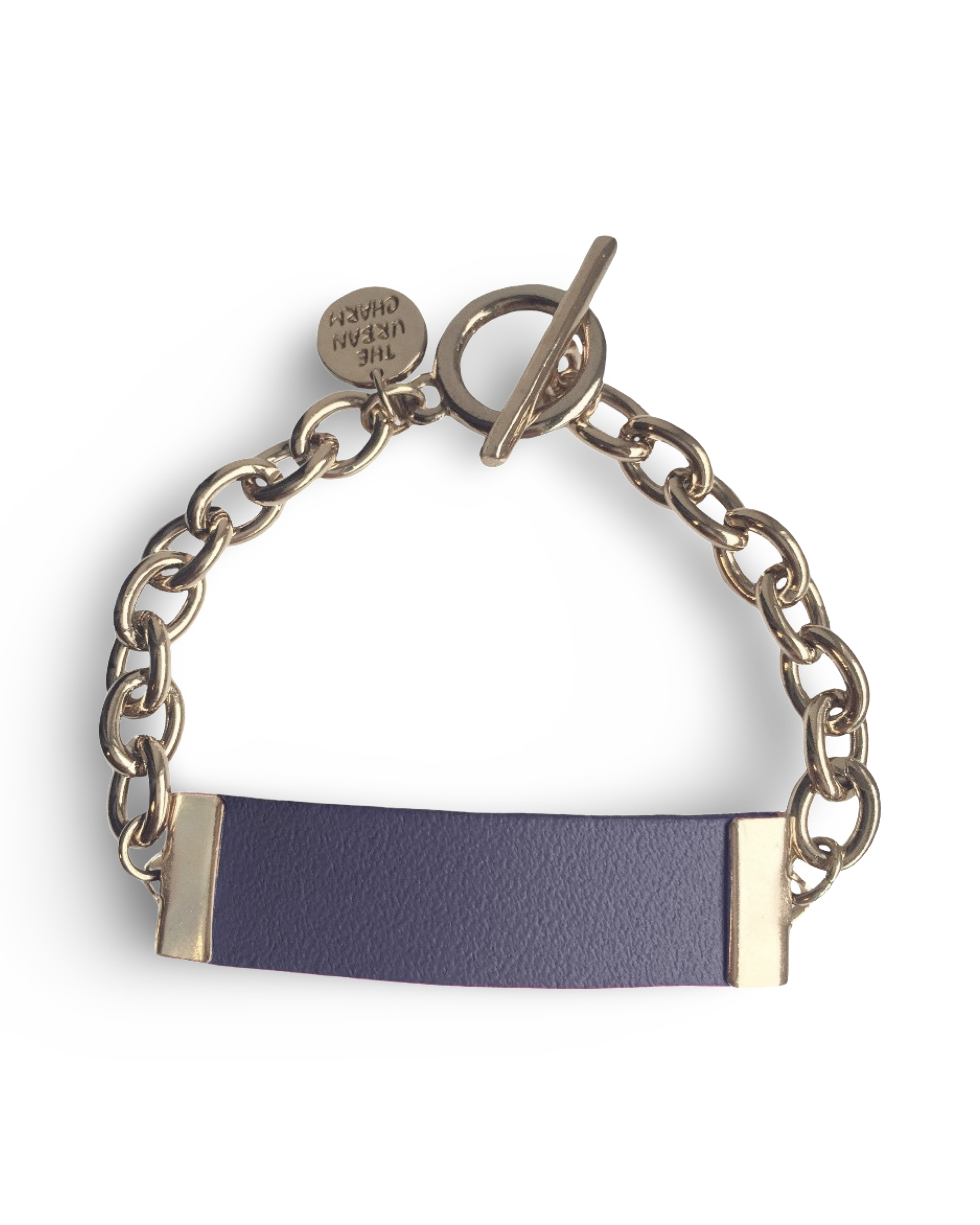 Navy Leather and Chain ID Toggle Bracelet