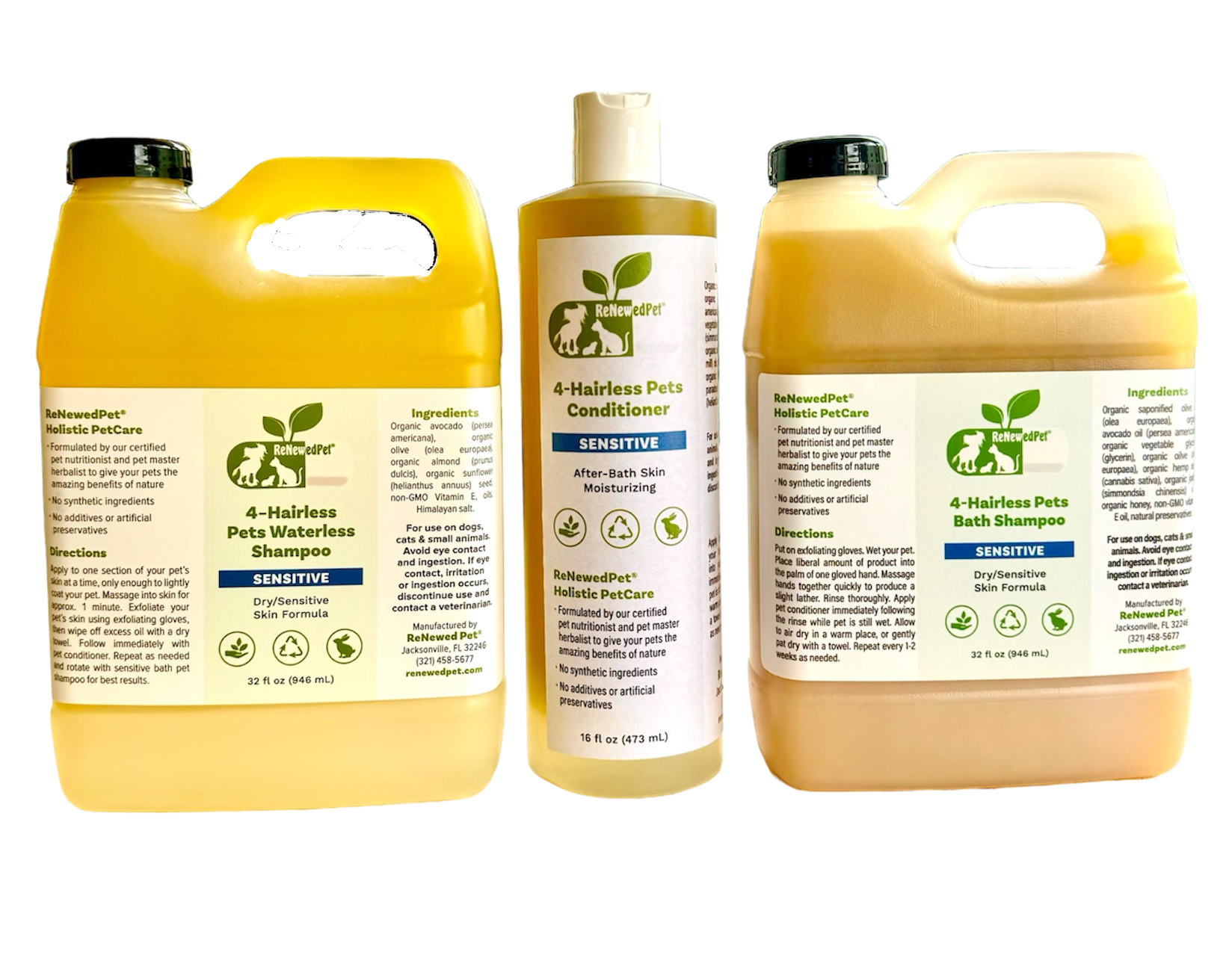 4-HAIRLESS PETS SENSITIVE SHAMPOO, WATERLESS & CONDITIONER KIT