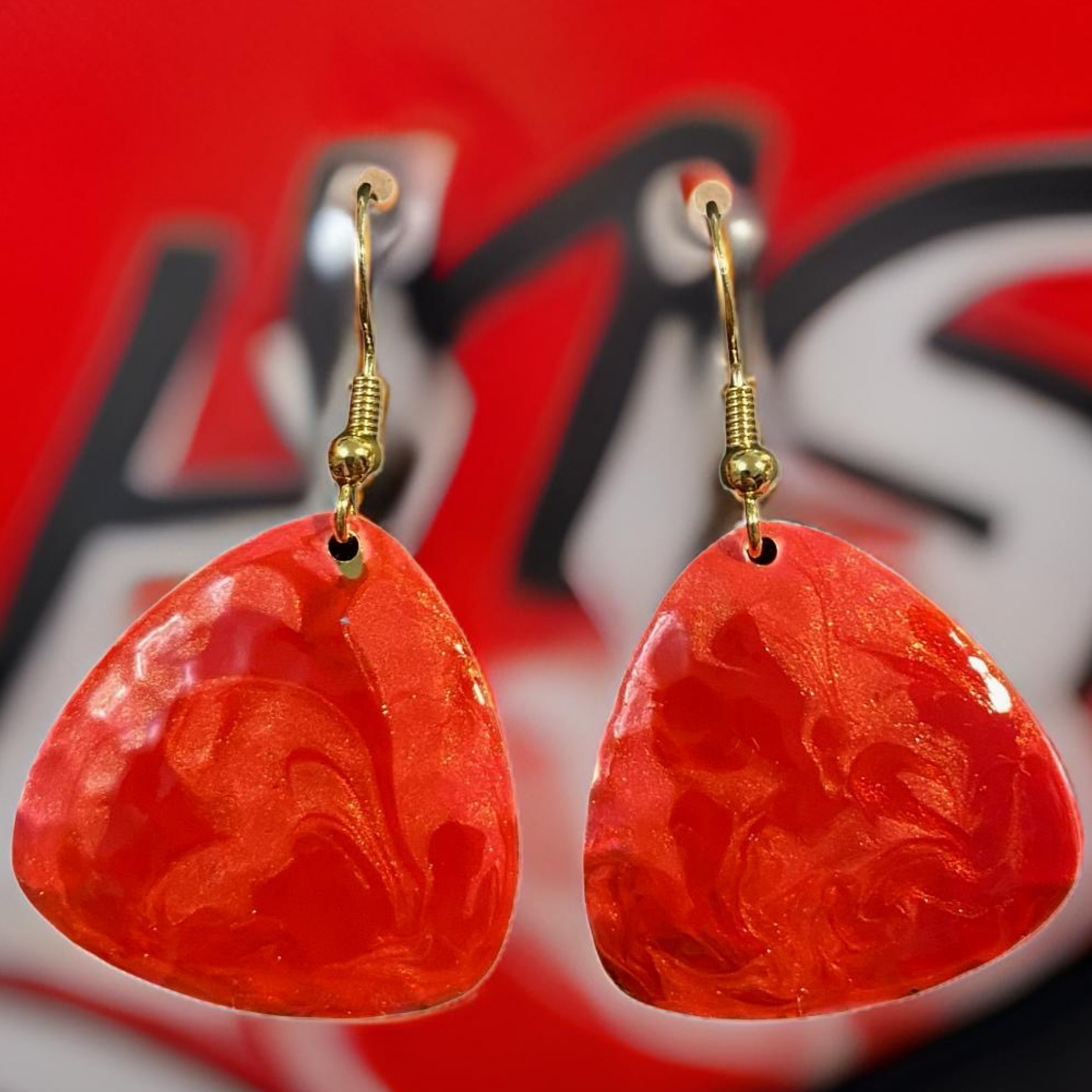 Red & Pink Marble Guitar Pick Lures of Love Earrings