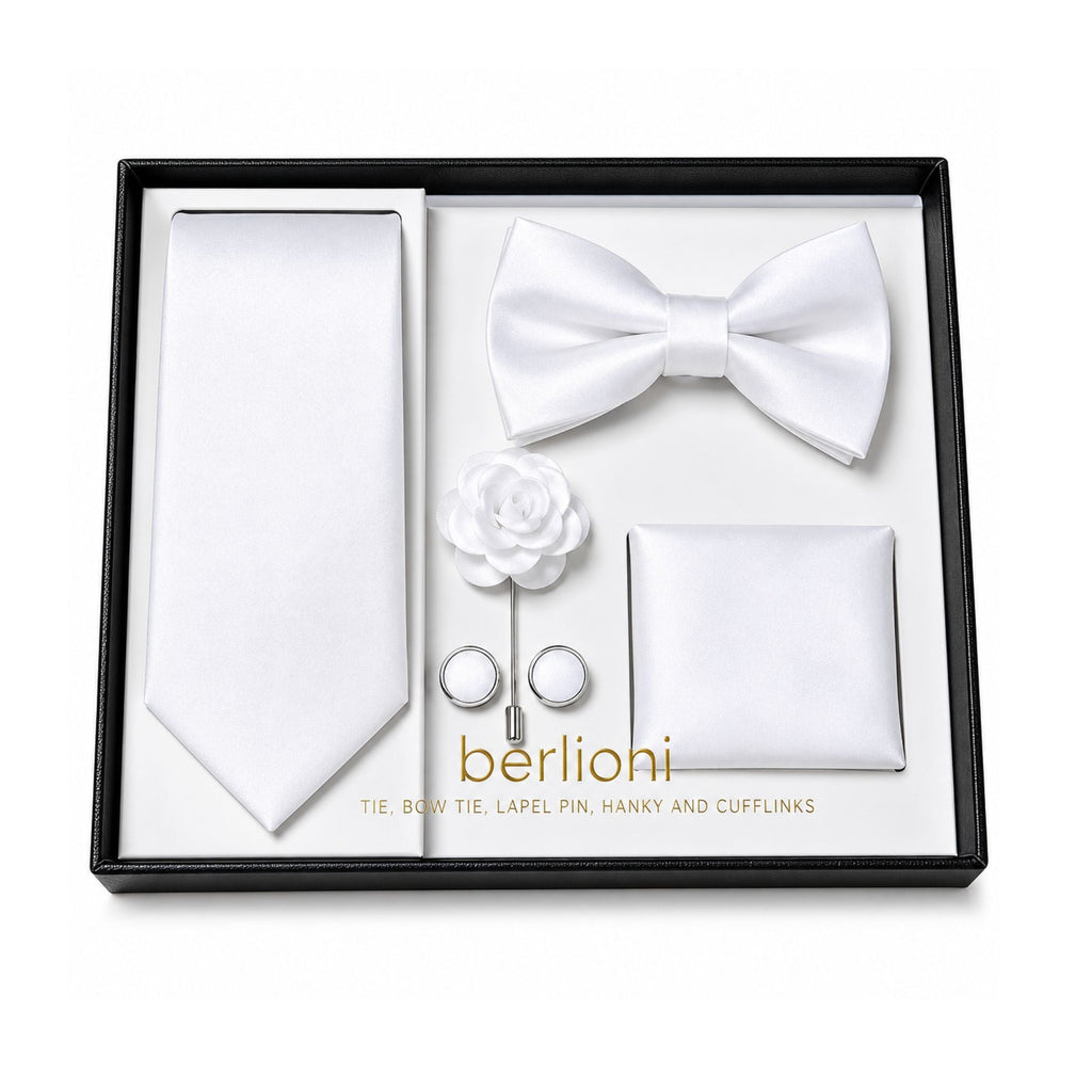 Berlioni 5PC Matching Tie, Bow-tie, Lapel pin, Hanky & Cufflinks Gift Set 155TGS1